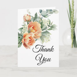 Rustieke koraal perzik bloemen groen foto bedankkaart