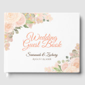 Rustieke koraal perzik bloemenboho chique bruiloft gastenboek (Voorkant)