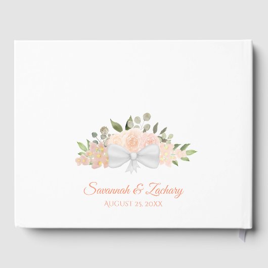 Rustieke koraal perzik bloemenboho chique bruiloft gastenboek (Achterkant)