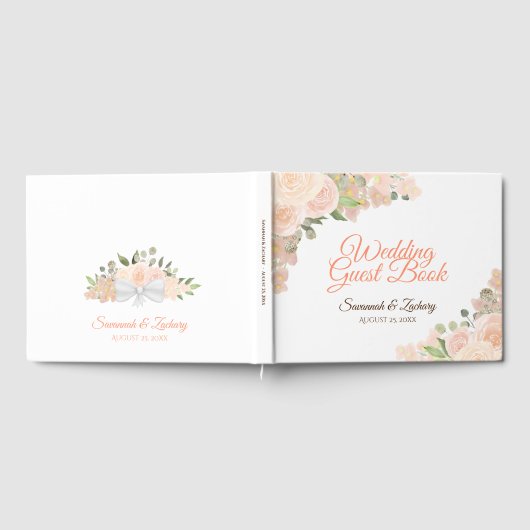 Rustieke koraal perzik bloemenboho chique bruiloft gastenboek (Volledig)