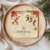 Rustieke kousen en poinsettias kerstfeest servet