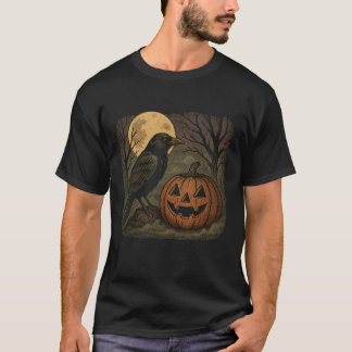 Rustieke Kraai en Pompoen Halloween Kunst: Griezel T-shirt