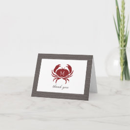 Rustieke krab Monogram Dank u kaart