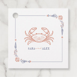 Rustieke krab strand bruiloft bedankjes labels