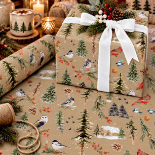 Rustieke Kraft Alles Bos Winter Vogels Cadeaupapier