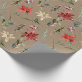 Rustieke Kraft Alles Poinsettias Holly & Pine Cadeaupapier (Hoek)