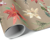 Rustieke Kraft Alles Poinsettias Holly & Pine Cadeaupapier (Rol Hoek)