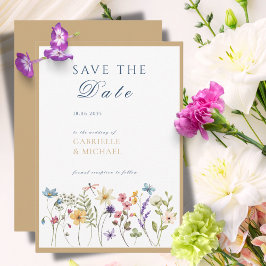 Rustieke Kraft Aquarel Bloemen Bewaar de Datum Save The Date
