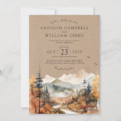 Rustieke Kraft Aquarel Herfst Boom Berg Bruiloft Kaart (Voorkant)