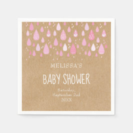 Rustieke kraft babyroze regendruppels babyshower servet