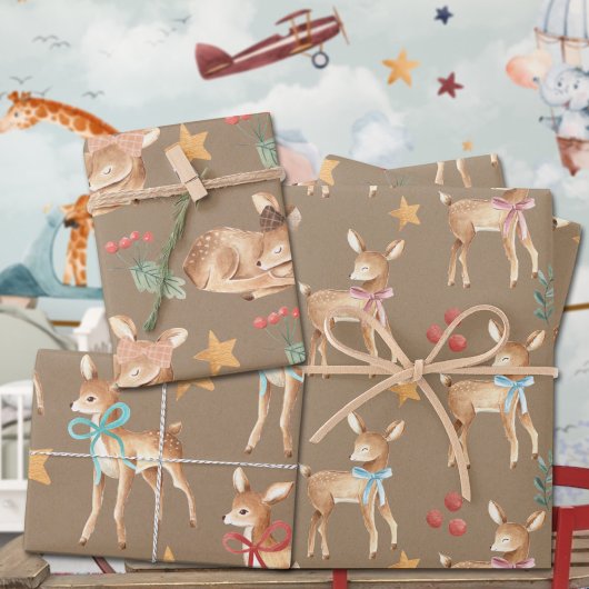 Rustieke Kraft Baby's eerste kerst rendieren feest Inpakpapier Vel