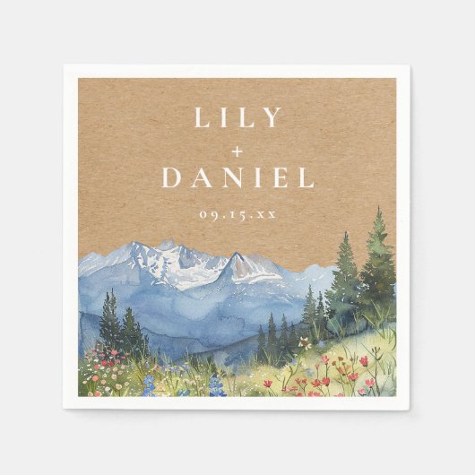 Rustieke Kraft Berg Wilde Bloem Bruiloft Servet (Voorkant)