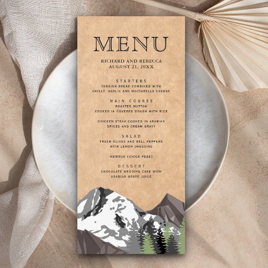 Rustieke Kraft Bergbos Bruiloft Menu