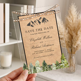 Rustieke Kraft Bergbos Bruiloft Save the Date Acryl Uitnodigingen
