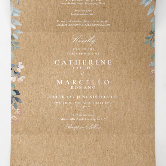 Rustieke Kraft Bloem Wilde Bloemen Foto Bruiloft Drieluik Uitnodiging (Binnenkant midden)