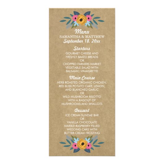 Rustieke Kraft Bloemen Krans Bruiloft Menu (Voorkant)