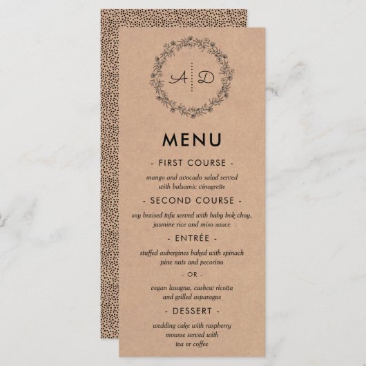 Rustieke Kraft Bloemen Krans Bruiloft Menu (Voorkant / Achterkant)
