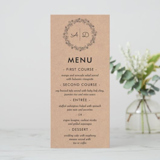 Rustieke Kraft Bloemen Krans Bruiloft Menu (Staand voorkant)