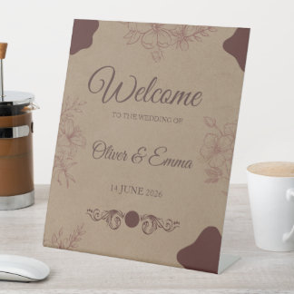 Rustieke Kraft Bloemrijke Trouw Welkom Pilaar Bord Reclamebord Met Voetstuk