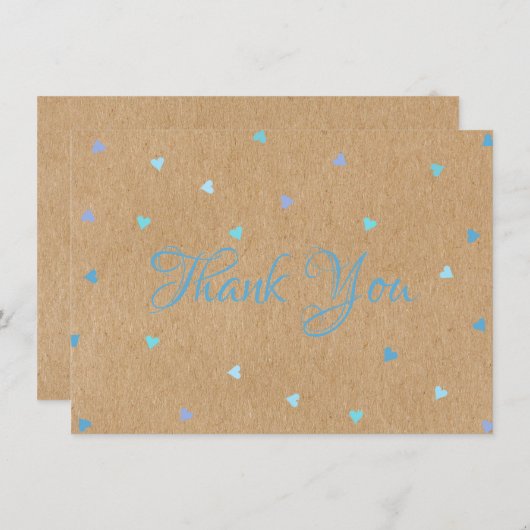 Rustieke Kraft Blue Hearts Script Dank u Bedankkaart (Voorkant / Achterkant)