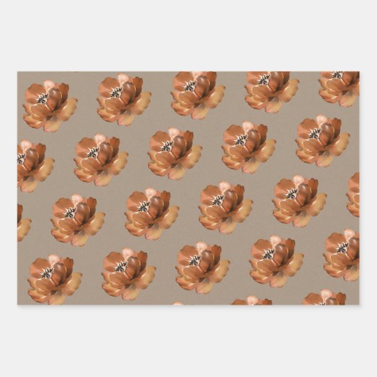 Rustieke kraft blush perzik en cognac bloemen inpakpapier vel (Voorkant 3)