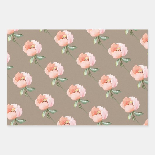 Rustieke kraft blush perzik en cognac bloemen inpakpapier vel (Voorkant 2)