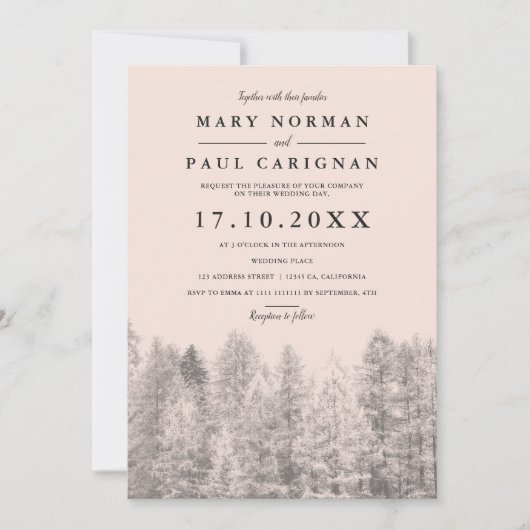 Rustieke kraft blush pijnbomen bos bruiloft kaart (Voorkant)