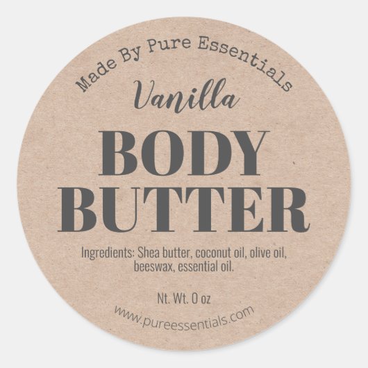 Rustieke Kraft Body Butter Labels (Voorkant)