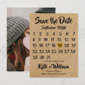 Rustieke Kraft Boho Kalender Bewaar de datum Foto Aankondigingskaart (Voorkant / Achterkant)