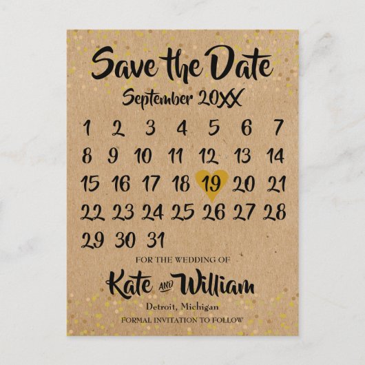 Rustieke Kraft Boho Kalender Save the Date Foto Aankondigingskaart (Voorkant)