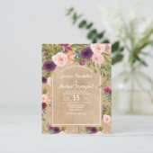 Rustieke Kraft Boho Pruim Roze Bloemen Bruiloftsin Kaart (Staand voorkant)