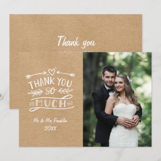 Rustieke Kraft Boho Trouwfoto Hartelijk Dank Bedankkaart (Voorkant / Achterkant)
