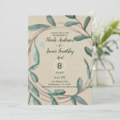 Rustieke Kraft Botanische Krans Blad Bruiloft Kaart (Staand voorkant)