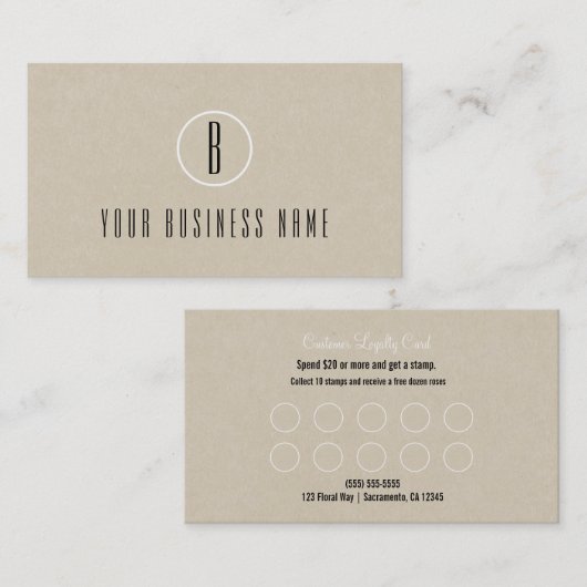 Rustieke Kraft Brown Minimal Customer Loyalty Kaar (Voorkant / Achterkant)