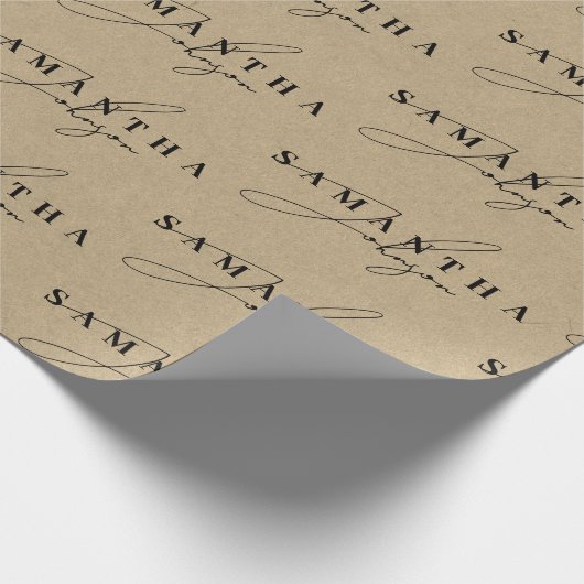 Rustieke Kraft Brown Signature Script Cadeaupapier (Hoek)