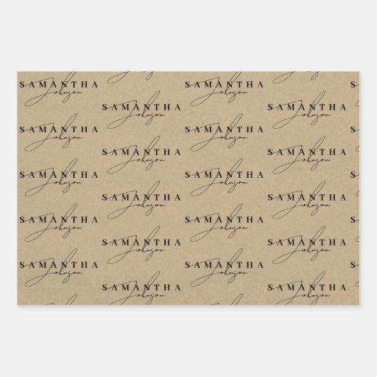 Rustieke Kraft Brown Signature Script Inpakpapier Vel (Voorkant 3)