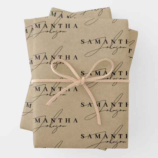 Rustieke Kraft Brown Signature Script Inpakpapier Vel (In situ)