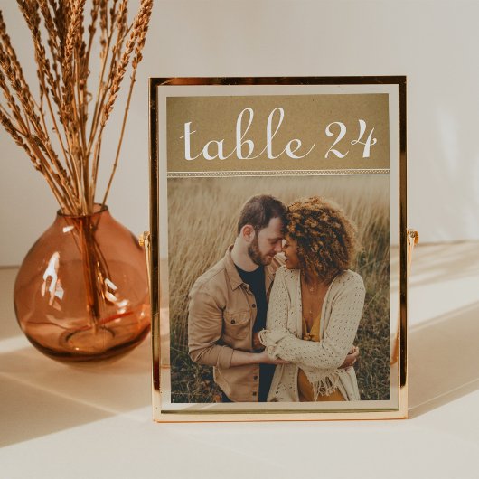 Rustieke Kraft Bruiloft Foto Tafel Nummer Kaart