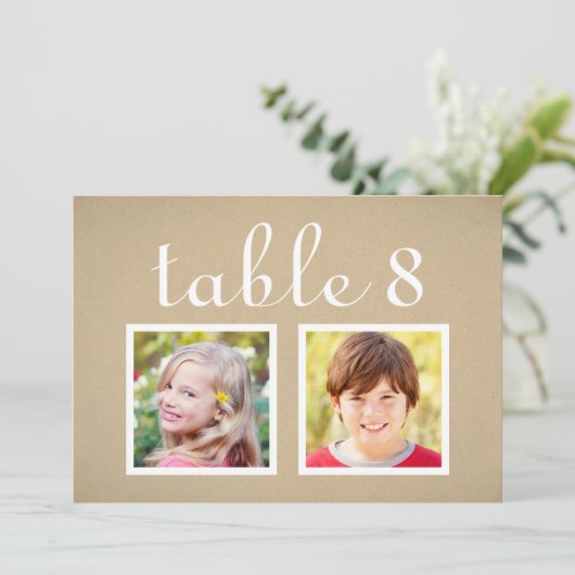 Rustieke Kraft Bruiloft Foto Tafel Nummer Kaart (Staand voorkant)