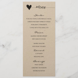 Rustieke kraft bruiloft Menu hart kalligrafie
