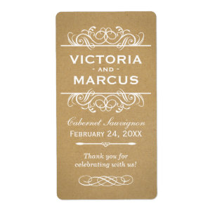 Rustieke Kraft Bruiloft Monogram Wijnfles Favor Etiket