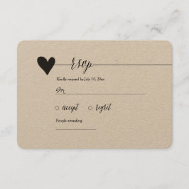 Rustieke Kraft bruiloft RSVP, hart kalligrafie RSVP Kaartje