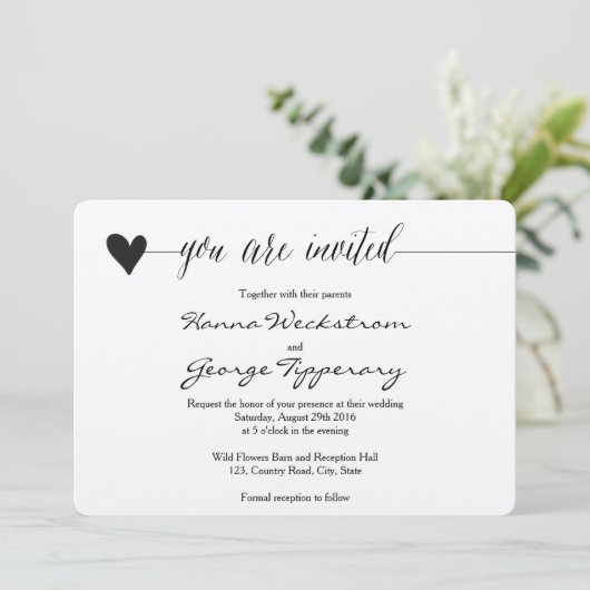 Rustieke Kraft bruiloft uitnodiging, hart kalligra Kaart (Staand voorkant)