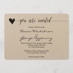 Rustieke Kraft bruiloft uitnodiging, hart kalligra Kaart