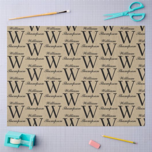 Rustieke Kraft Bruine Script Calligrafie Monogram Tissuepapier (Craft)