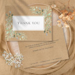 Rustieke Kraft Business Dank u lente bladeren Briefkaart<br><div class="desc">Rustieke kraftzaken dank u zachte lente verlaat groen briefkaart. Met delicate aquarel bladeren omlijsten uw dank u bericht ingesteld in een elegante tekst. U kunt de contactgegevens van uw bedrijf toevoegen, samen met een gepersonaliseerd bericht op de achterkant of als u het liever leeg laat, verwijder dan gewoon de tekst....</div>