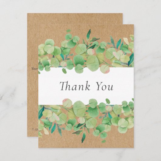 Rustieke Kraft Business Eucalyptus Floral Dank u Bedankkaart (Voorkant / Achterkant)