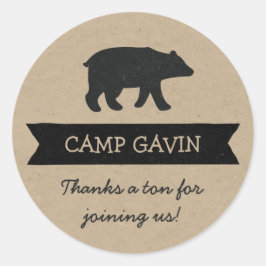 Rustieke kraft camping verjaardagsfeestje gunst st ronde sticker