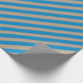 Rustieke Kraft Capri Blue Wide Stripe Vakantie Cadeaupapier (Hoek)