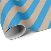 Rustieke Kraft Capri Blue Wide Stripe Vakantie Cadeaupapier (Rol Hoek)